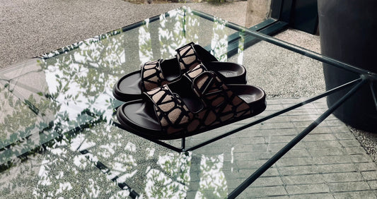 Valentino Garavani Toile Iconograph Double-Strap V-Logo Slide Sandals