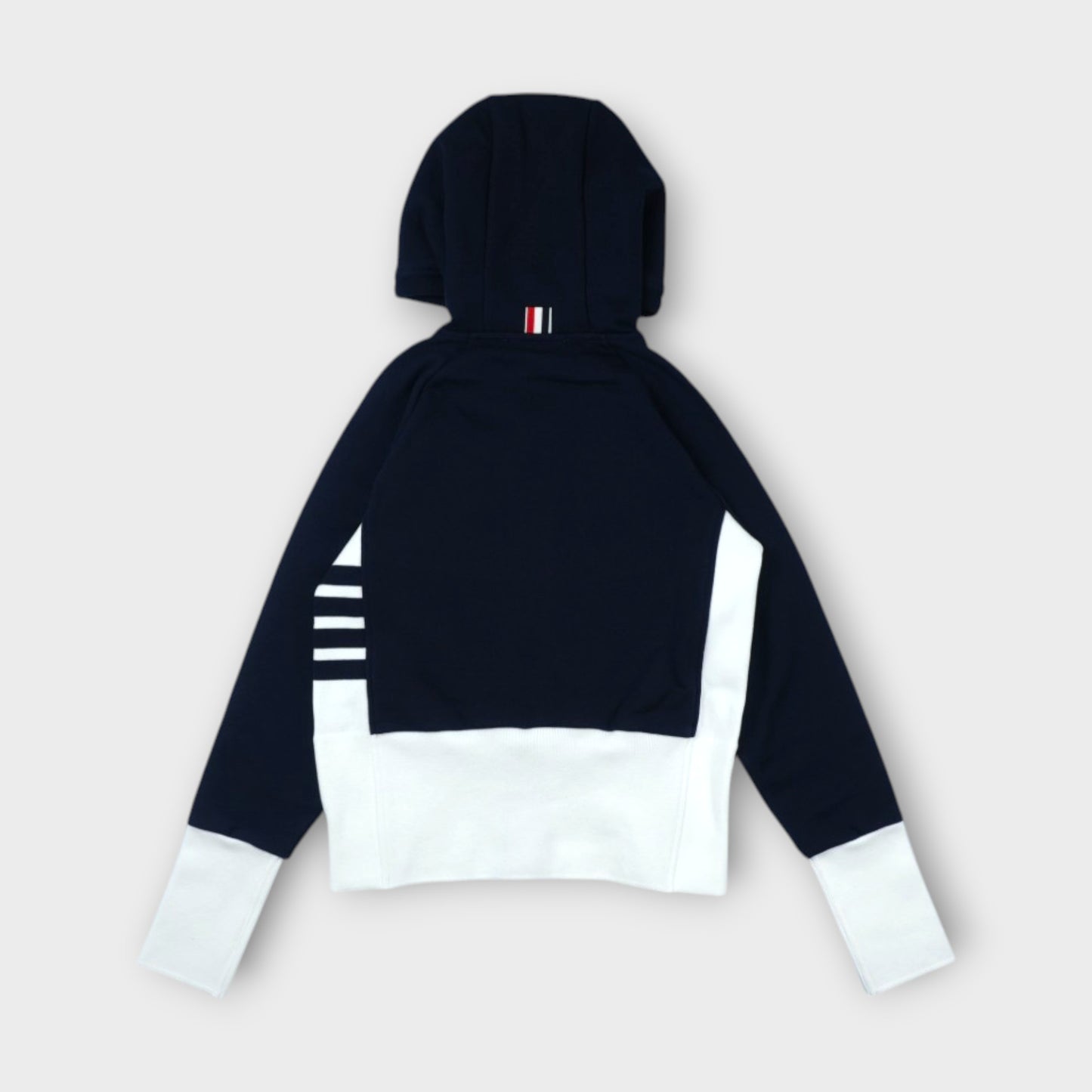 THOM BROWNE BLOUSON ZIP UP HOODIE W/ ENGINEERED 4 BAR IN COLOR BLOCKED SOLID CLASSIC LOOPBACK JERSEY