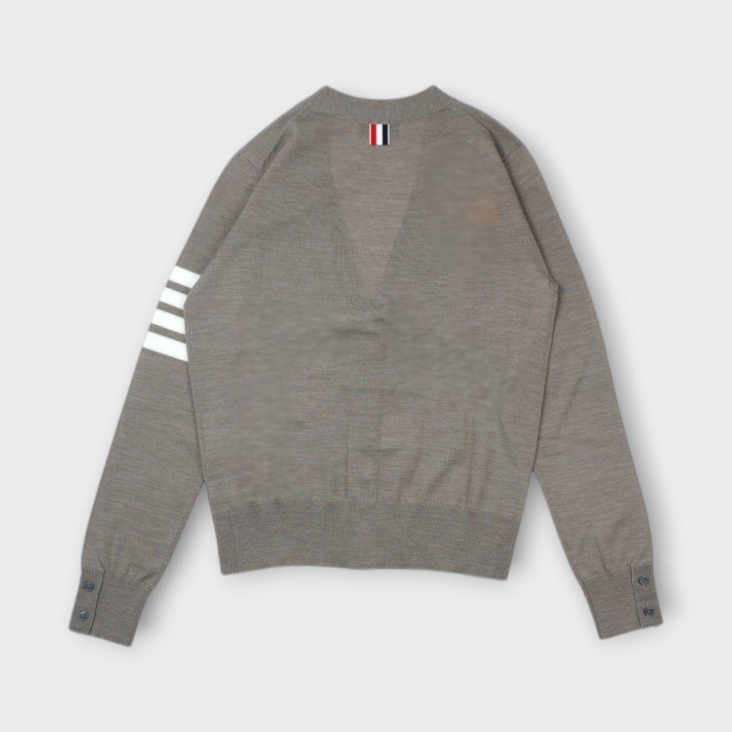 THOM BROWNE RELAXED FIT V-NECK CARDIGAN W/ 4 BAR IN FINE MERINO WOOL