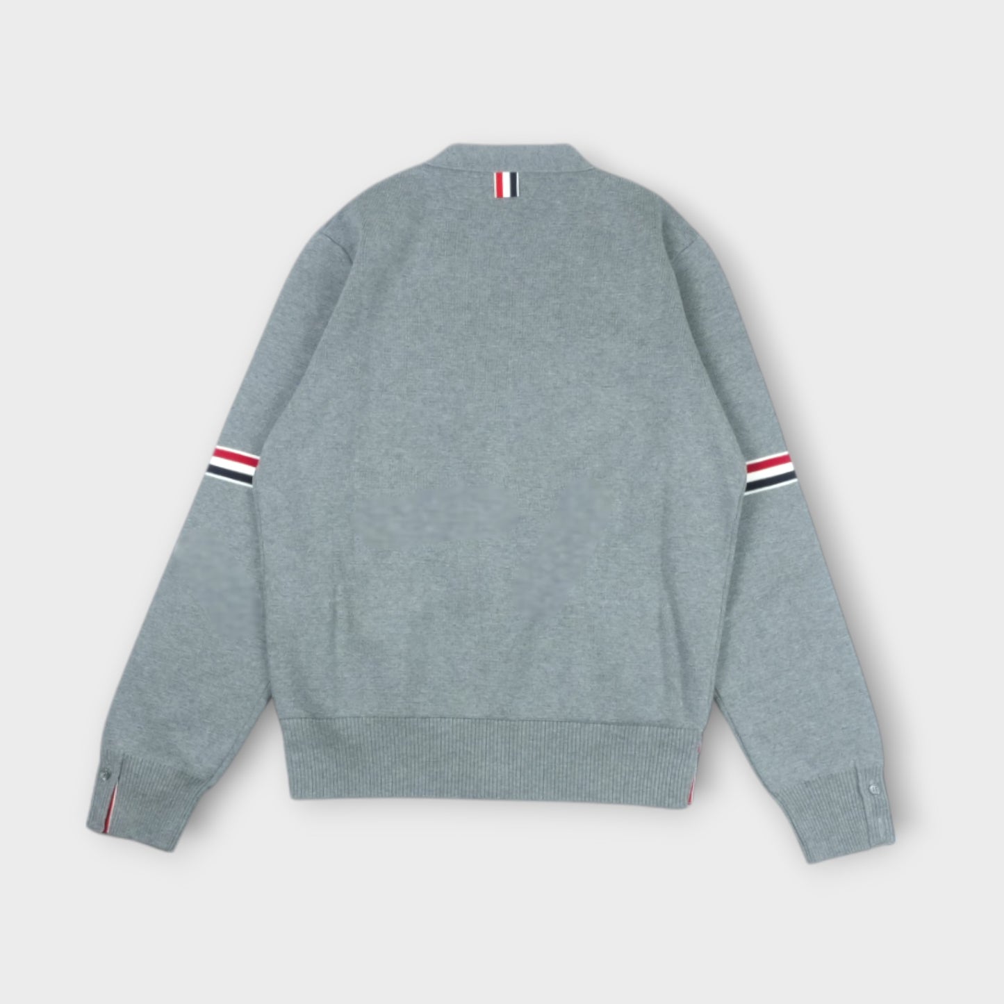 THOM BROWNE MILANO STITCH V-NECK CARDIGAN W/ RWB STRIPE IN COTTON