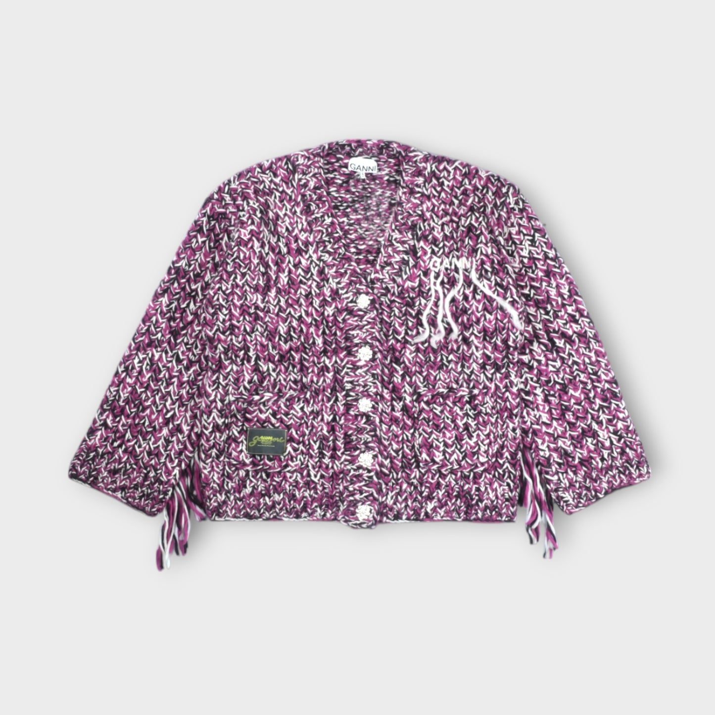 GANNI Graphic Wool Handknit Cardigan