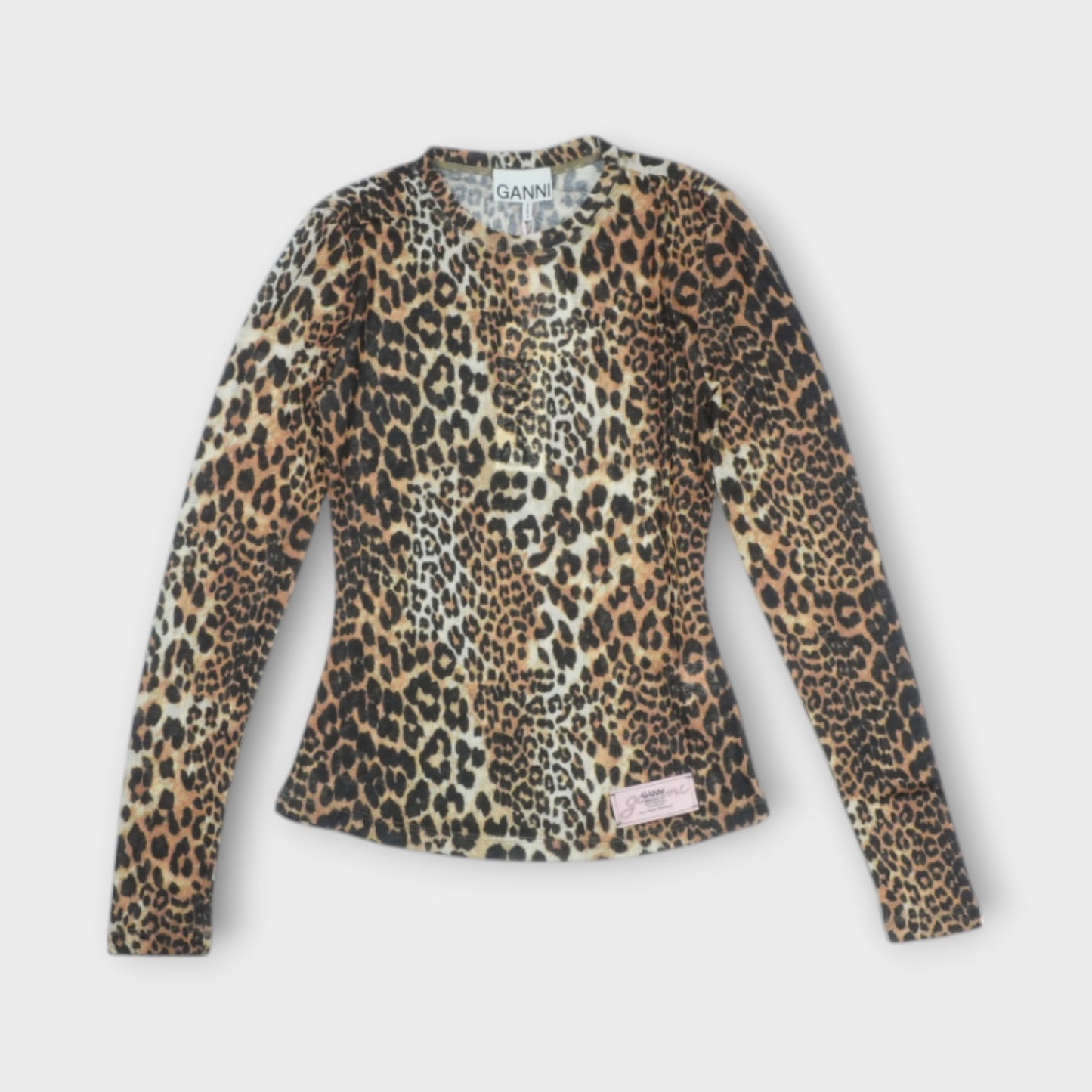 GANNI Printed Marl Mesh Long Sleeve Top
