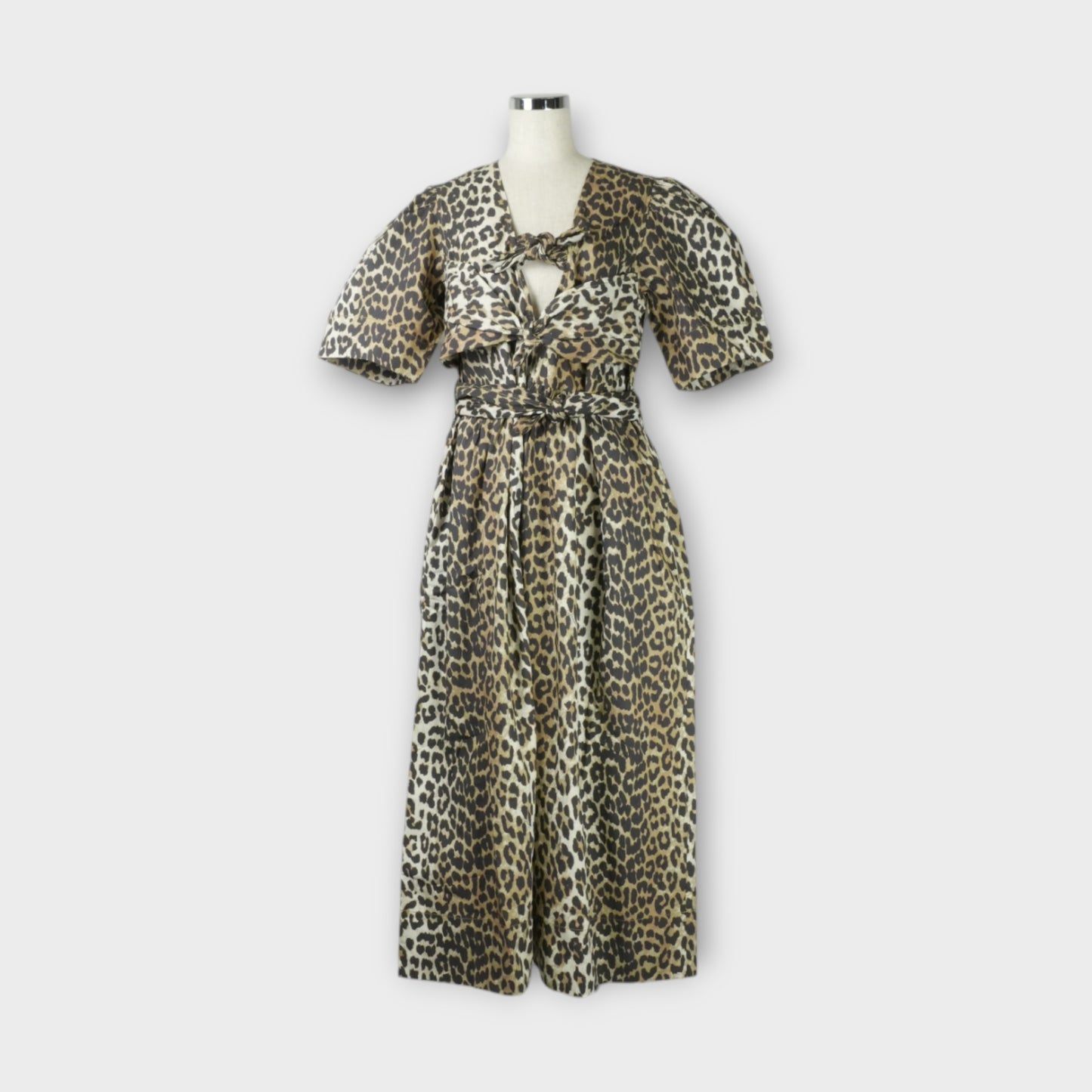 GANNI Printed Cotton Tie Strap Midi Dress