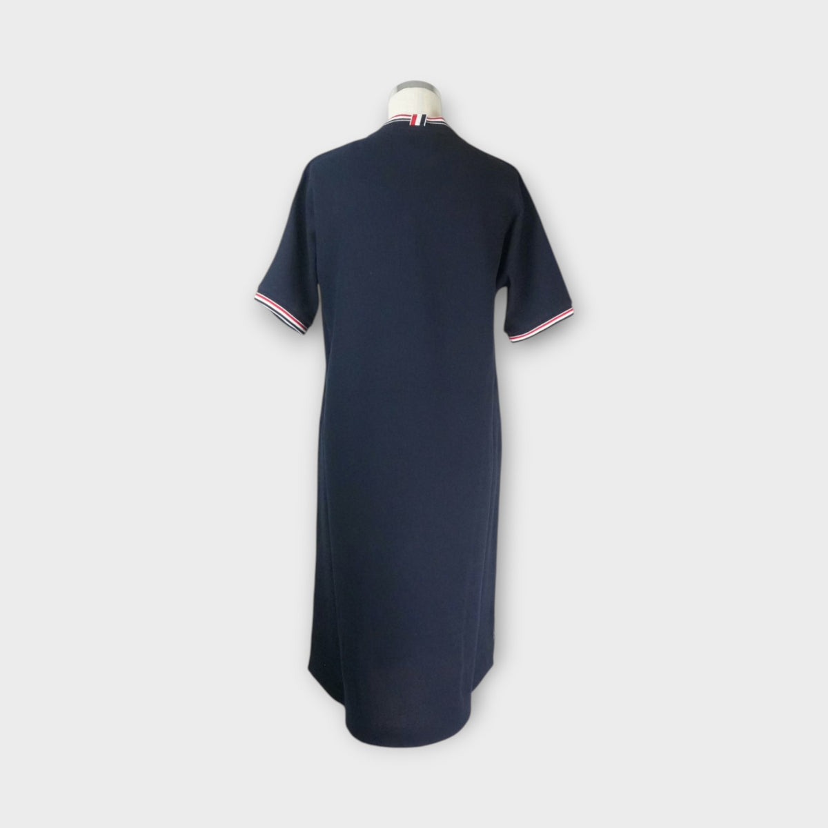 THOM BROWNE DOLMAN TSHIRT DRESS W/ RWB TIPPING & ANCHOR BUTTONS IN CLASSIC PIQUE SOLID
