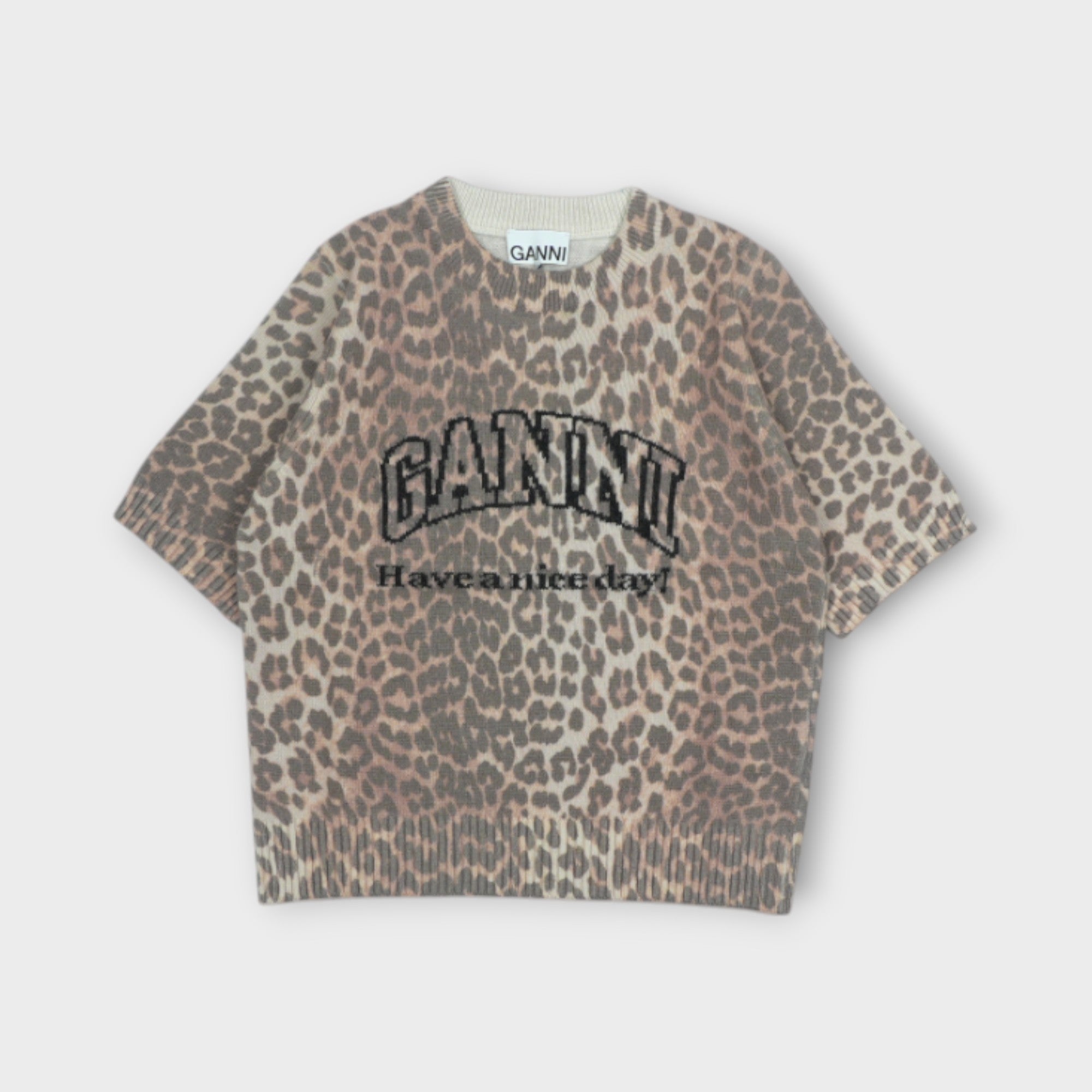 GANNI Graphic Wool Mix Printed Leopard T-shirt – mou by