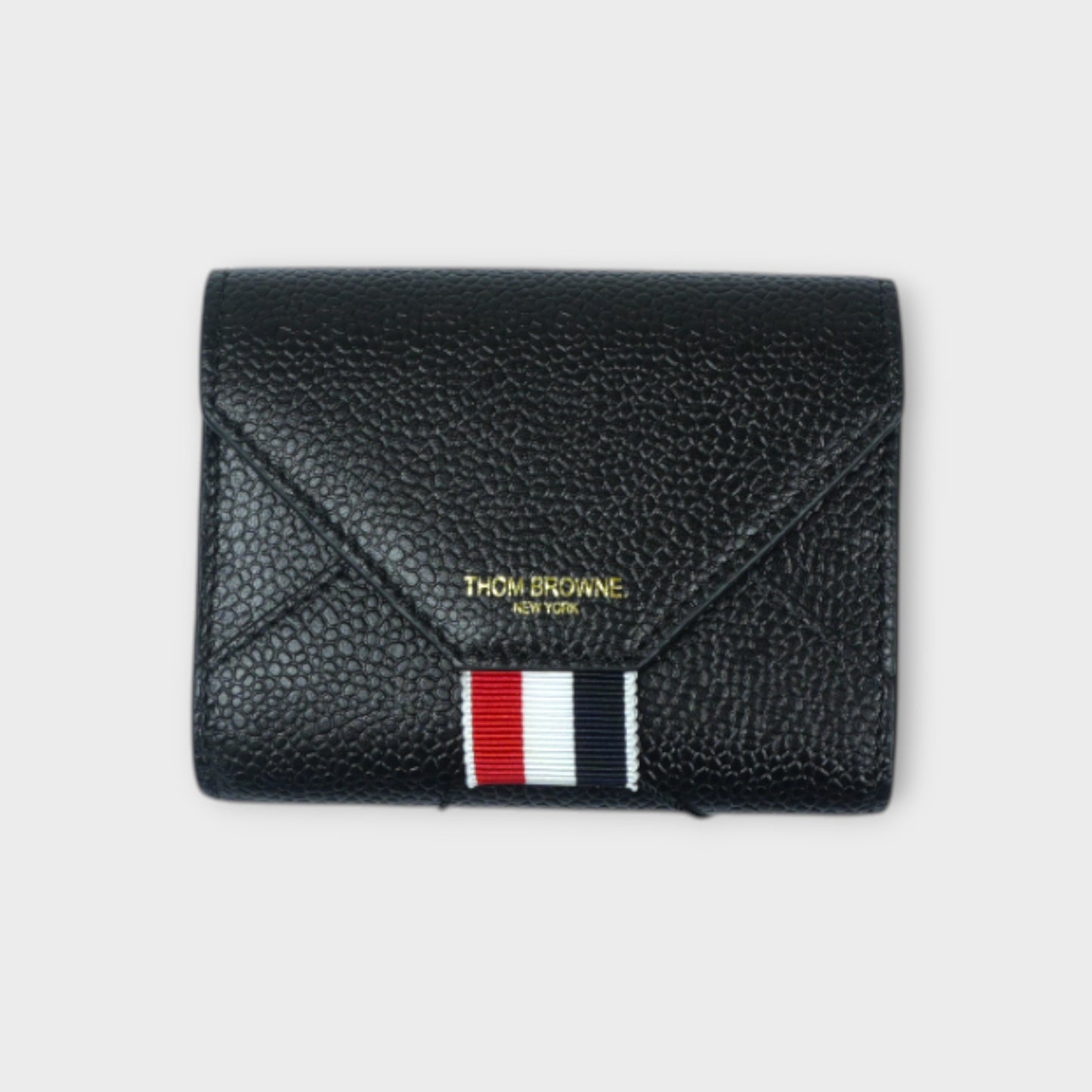 THOM BROWNE ENVELOP CARD CASE IN PEBBLE GRAIN LEATHER