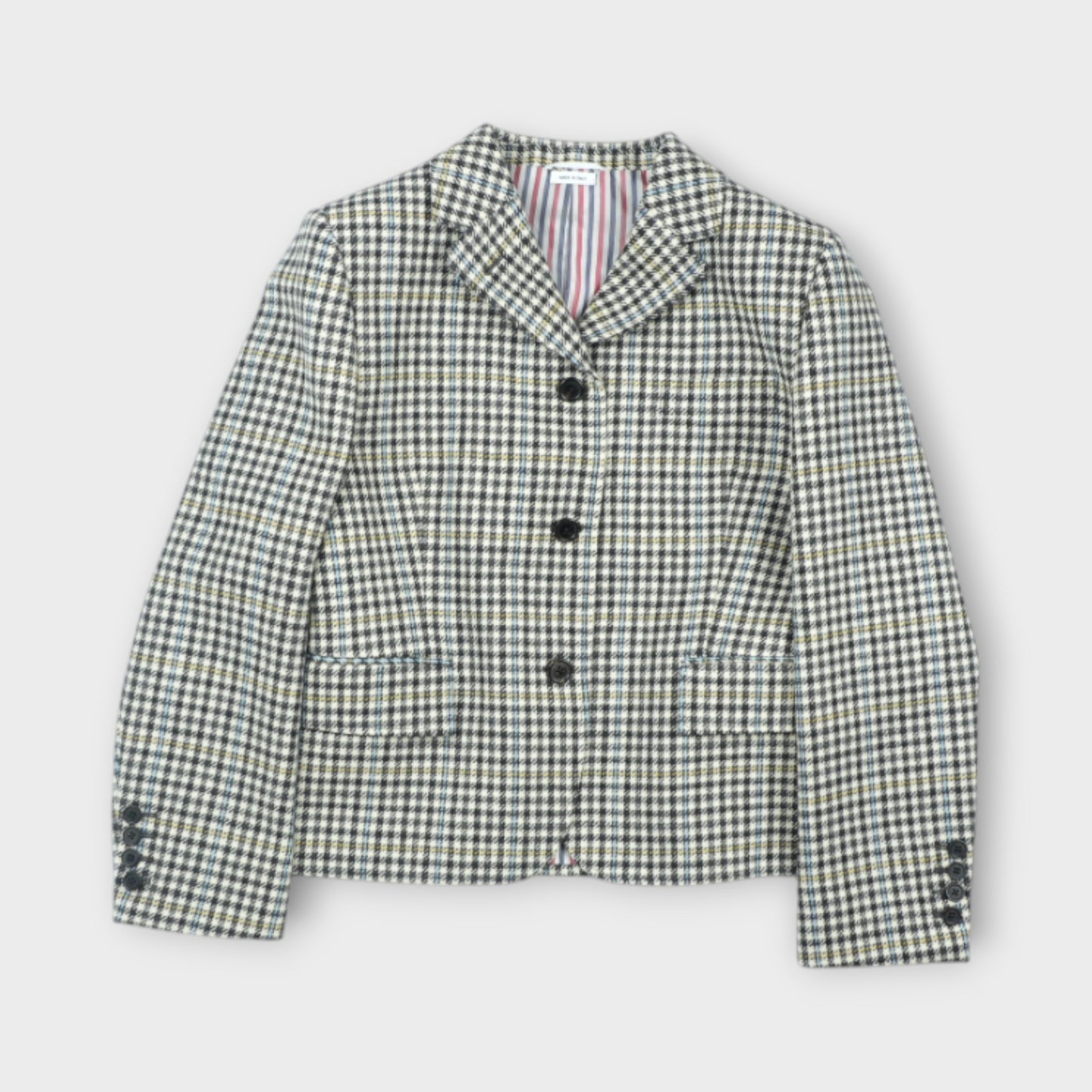 THOM BROWNE HIGH BREAK EXPOSED CATCH VENT SPORTCOAT IN GUNCLUB CHECK HUNTING TWEED