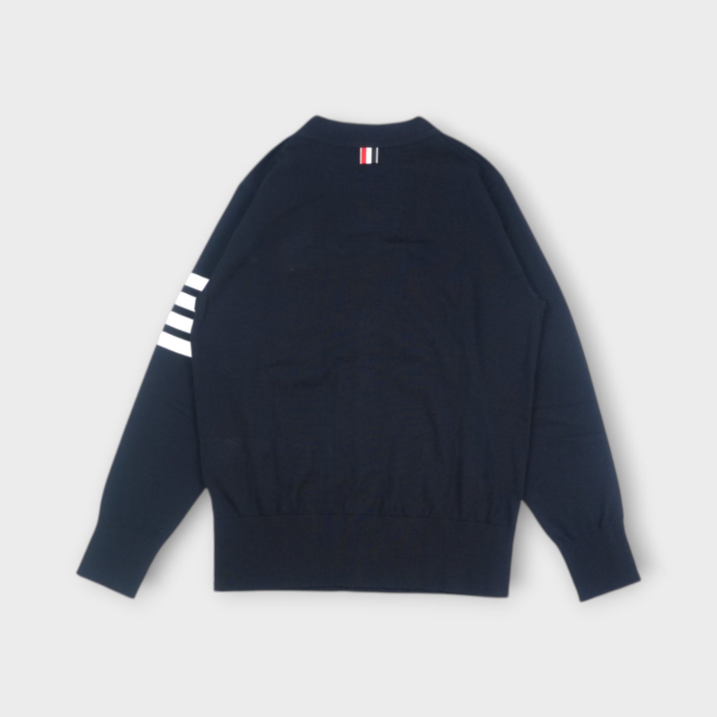 THOM BROWNE CLASSIC CREWNECK PULLOVER W/ BAR STRIPE IN FINE MERINO WOOL