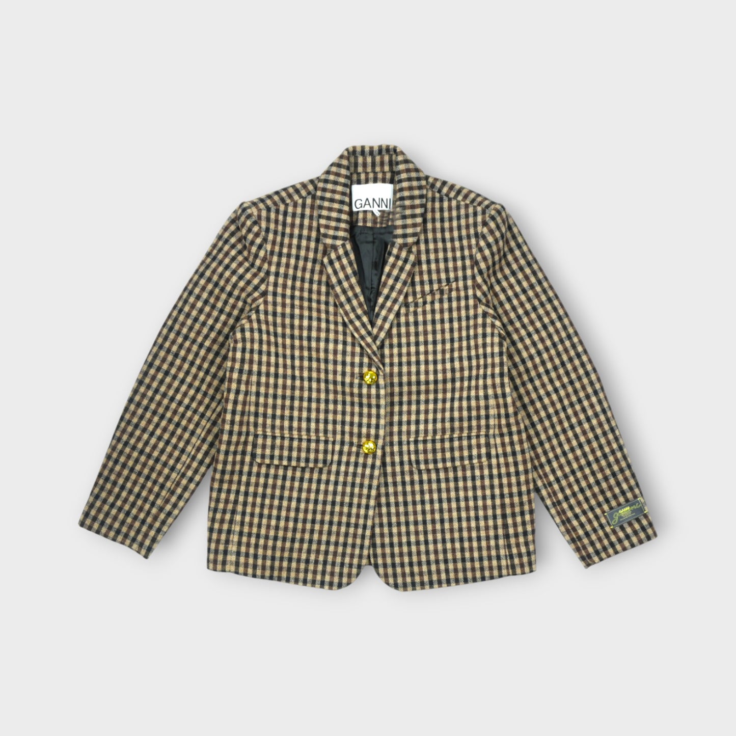 GANNI Check Wool Mix Oversized Blazer
