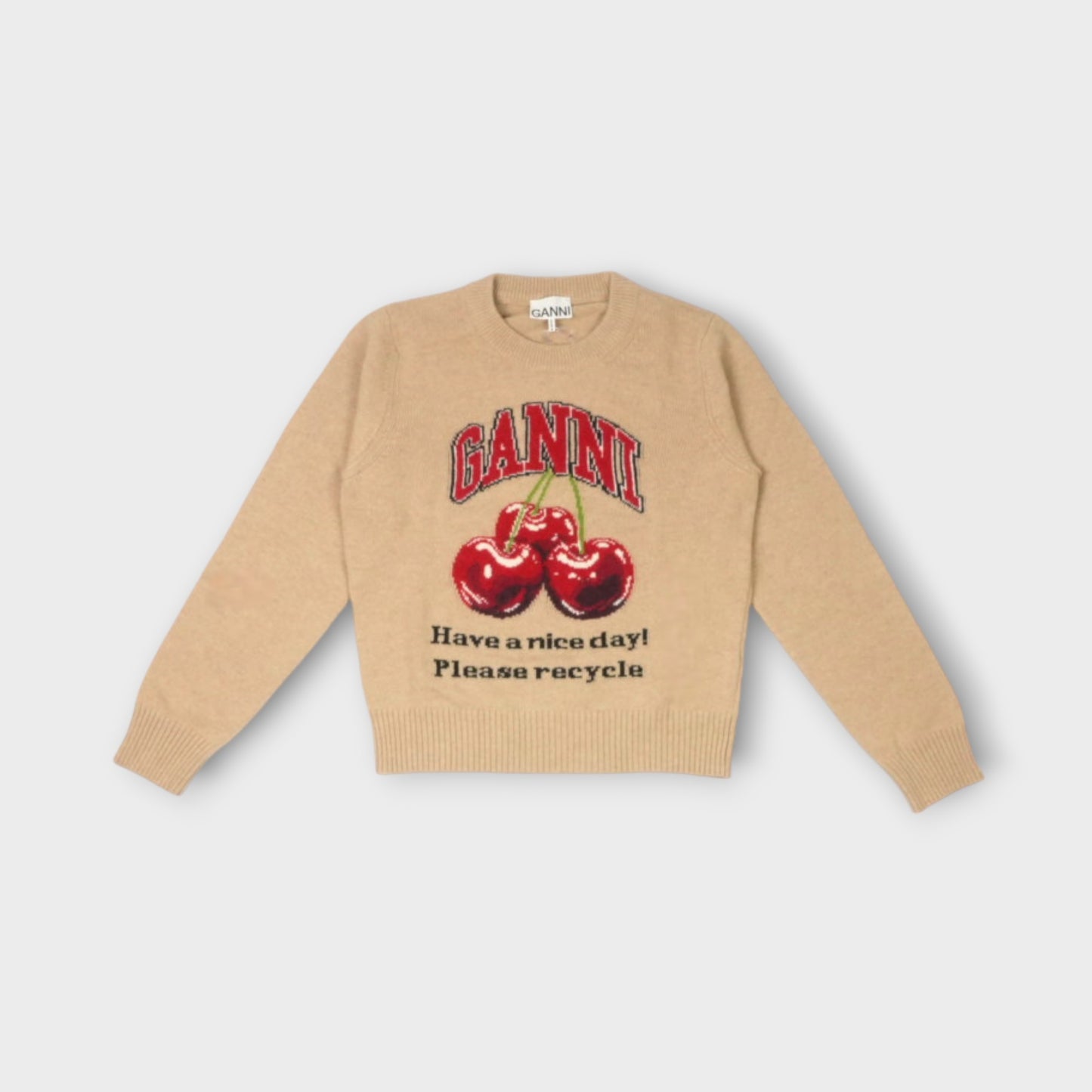 GANNI Graphic Wool Mix Cherry Crewneck