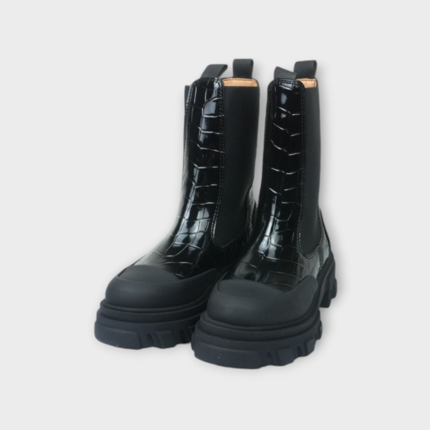 GANNI Cleated Mid Chelsea Boot Patent Croco
