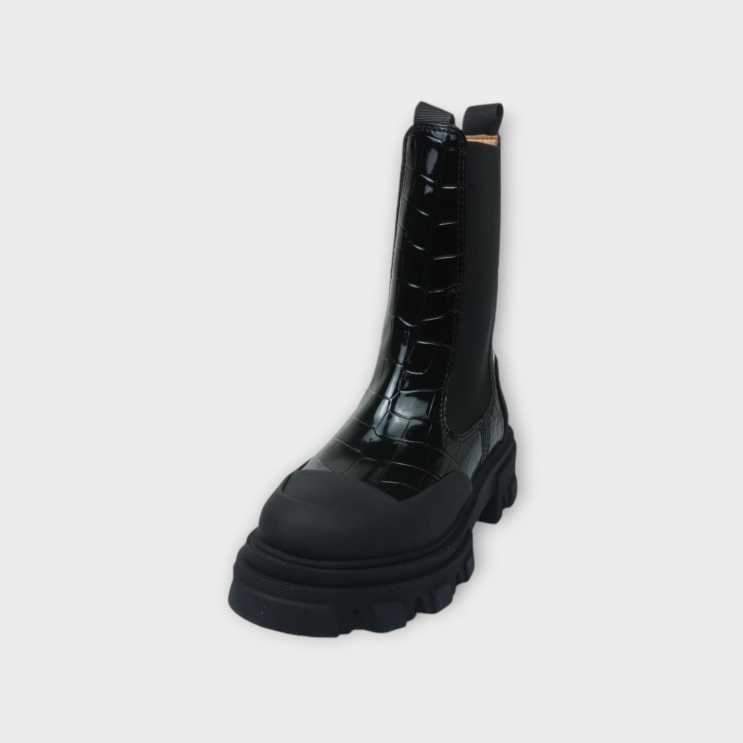 GANNI Cleated Mid Chelsea Boot Patent Croco