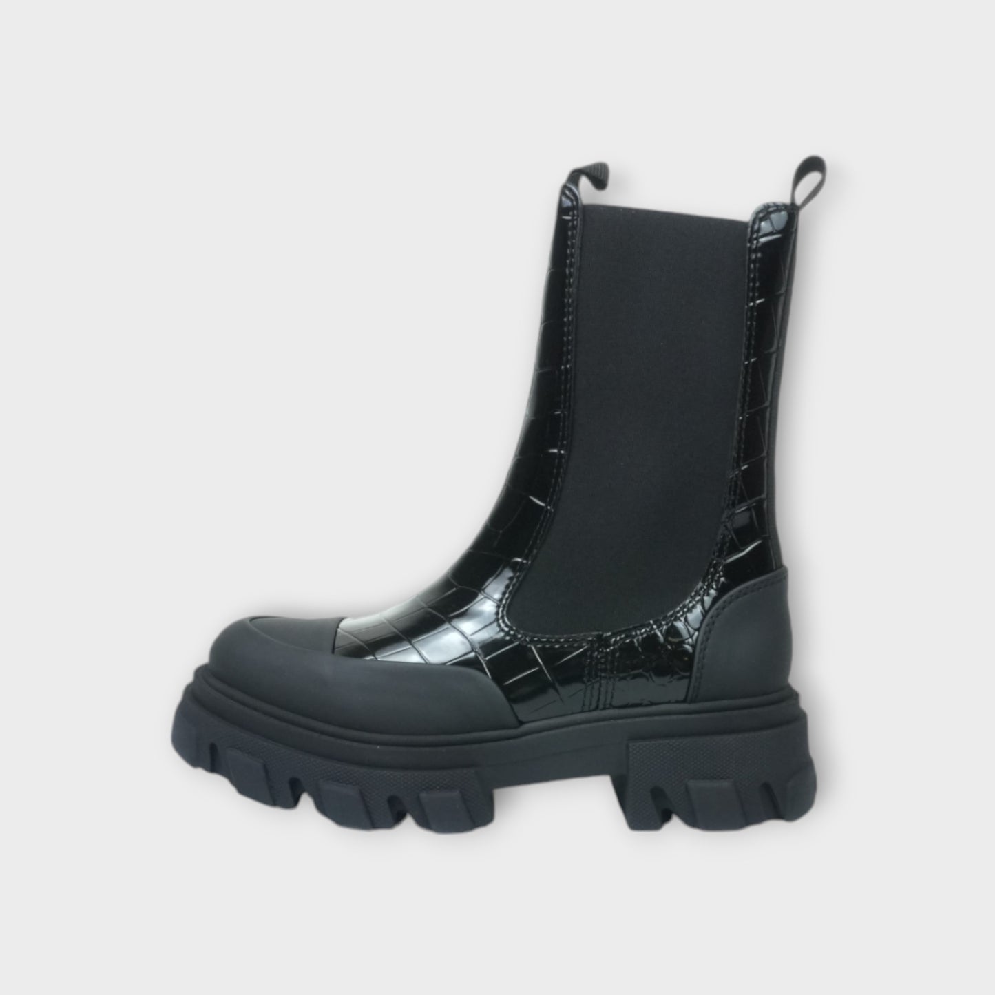 GANNI Cleated Mid Chelsea Boot Patent Croco