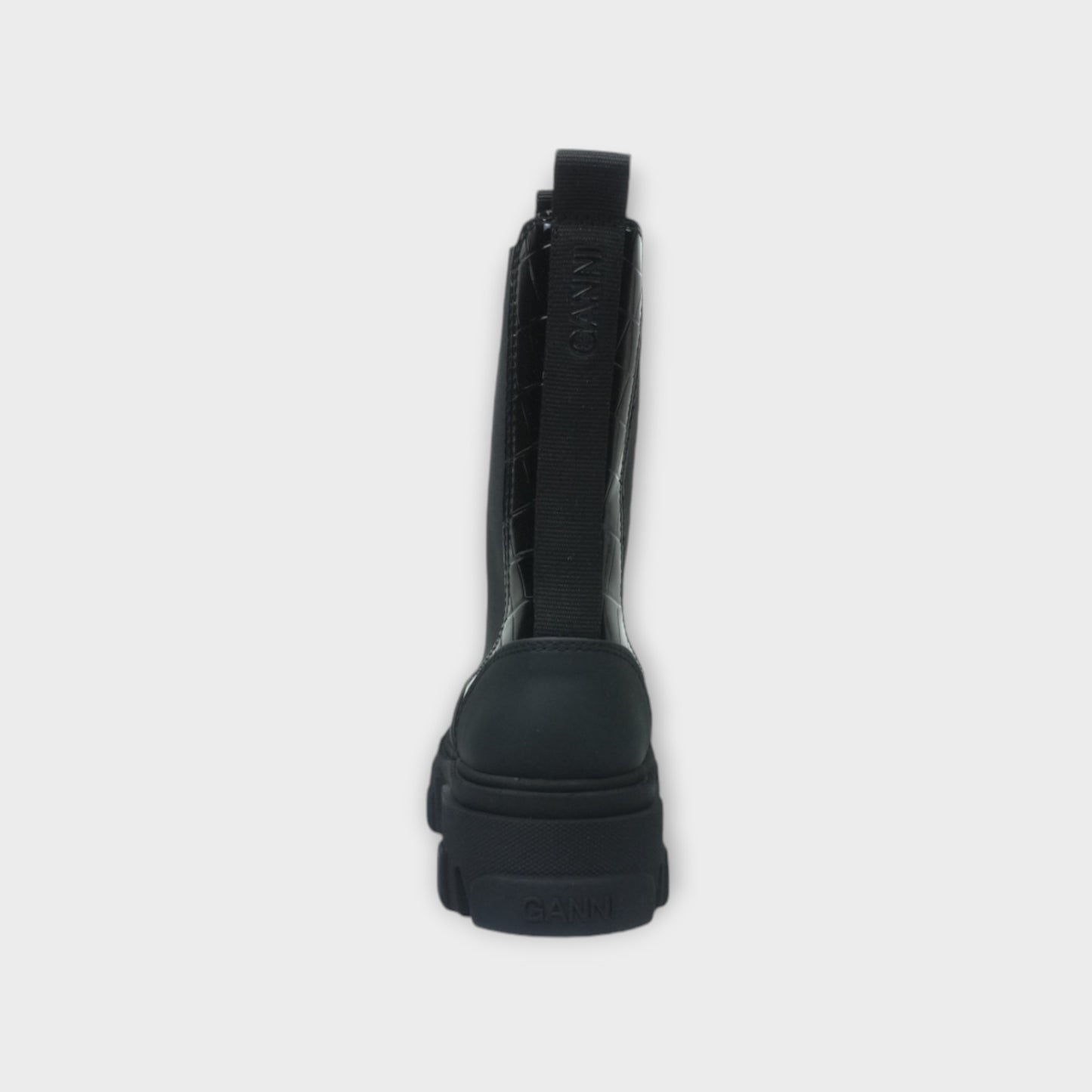 GANNI Cleated Mid Chelsea Boot Patent Croco