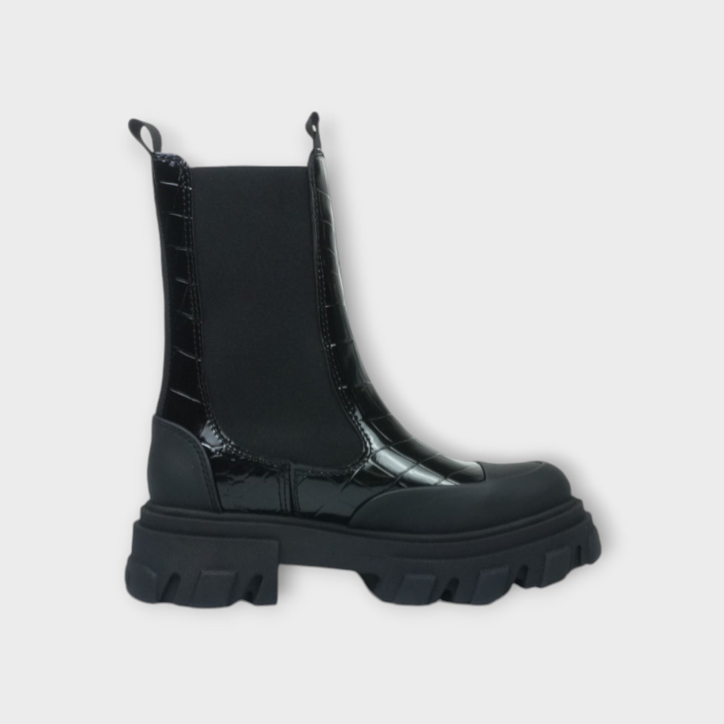 GANNI Cleated Mid Chelsea Boot Patent Croco