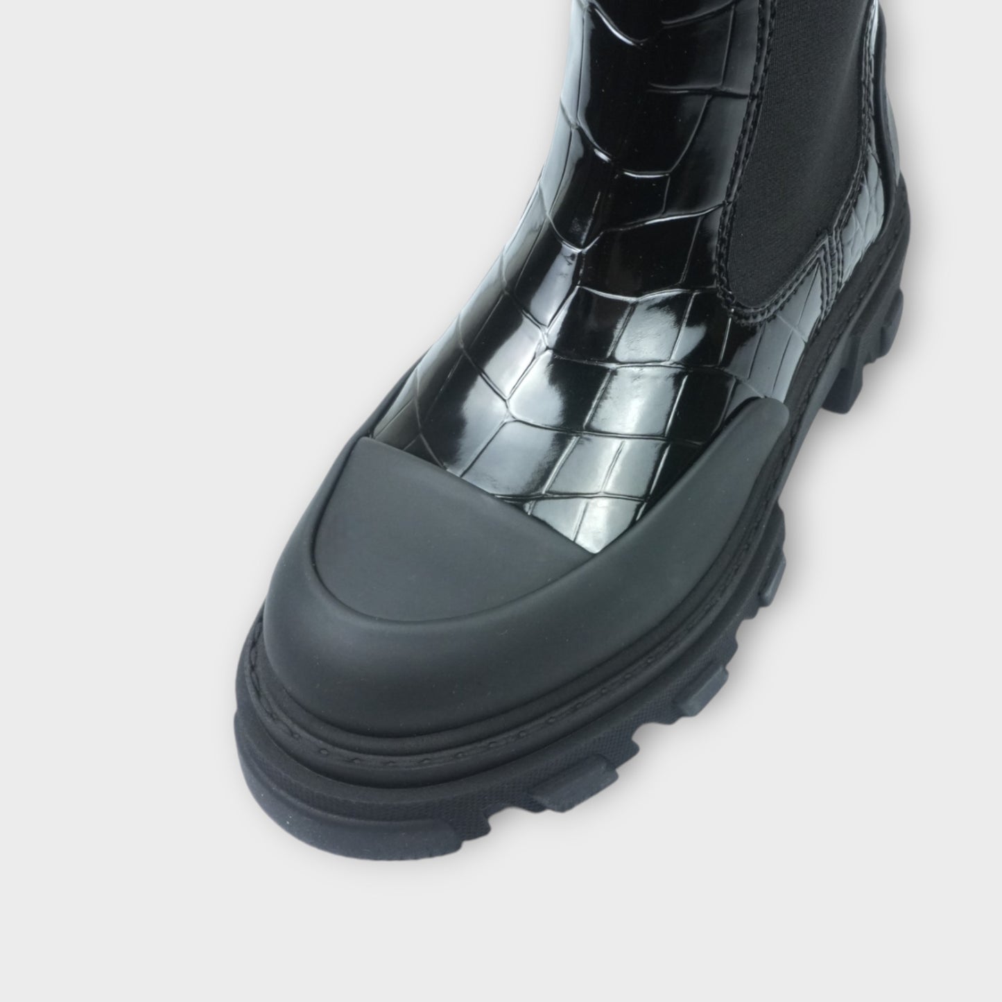 GANNI Cleated Mid Chelsea Boot Patent Croco