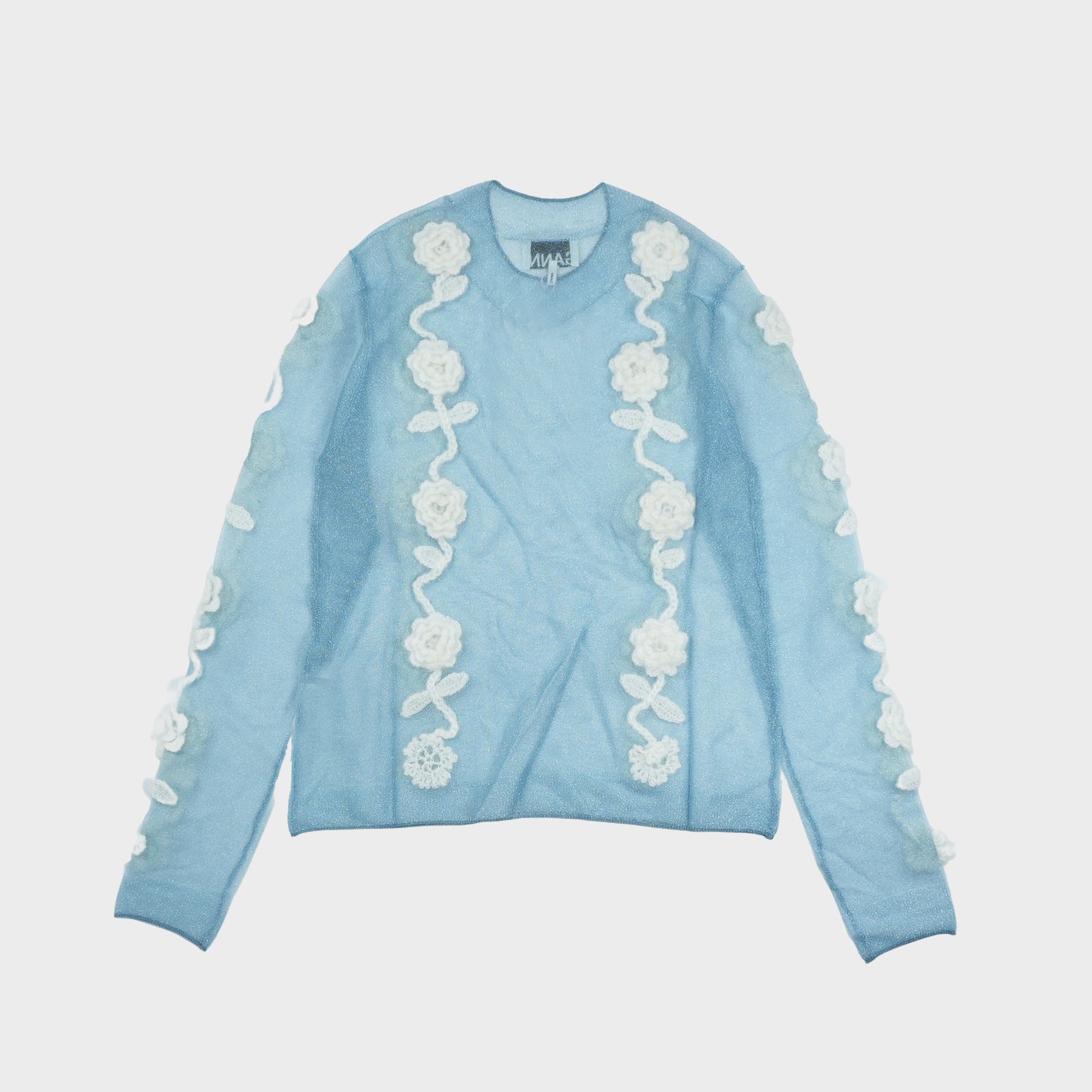 GANNI Sheer Flower Crochet Applique Top