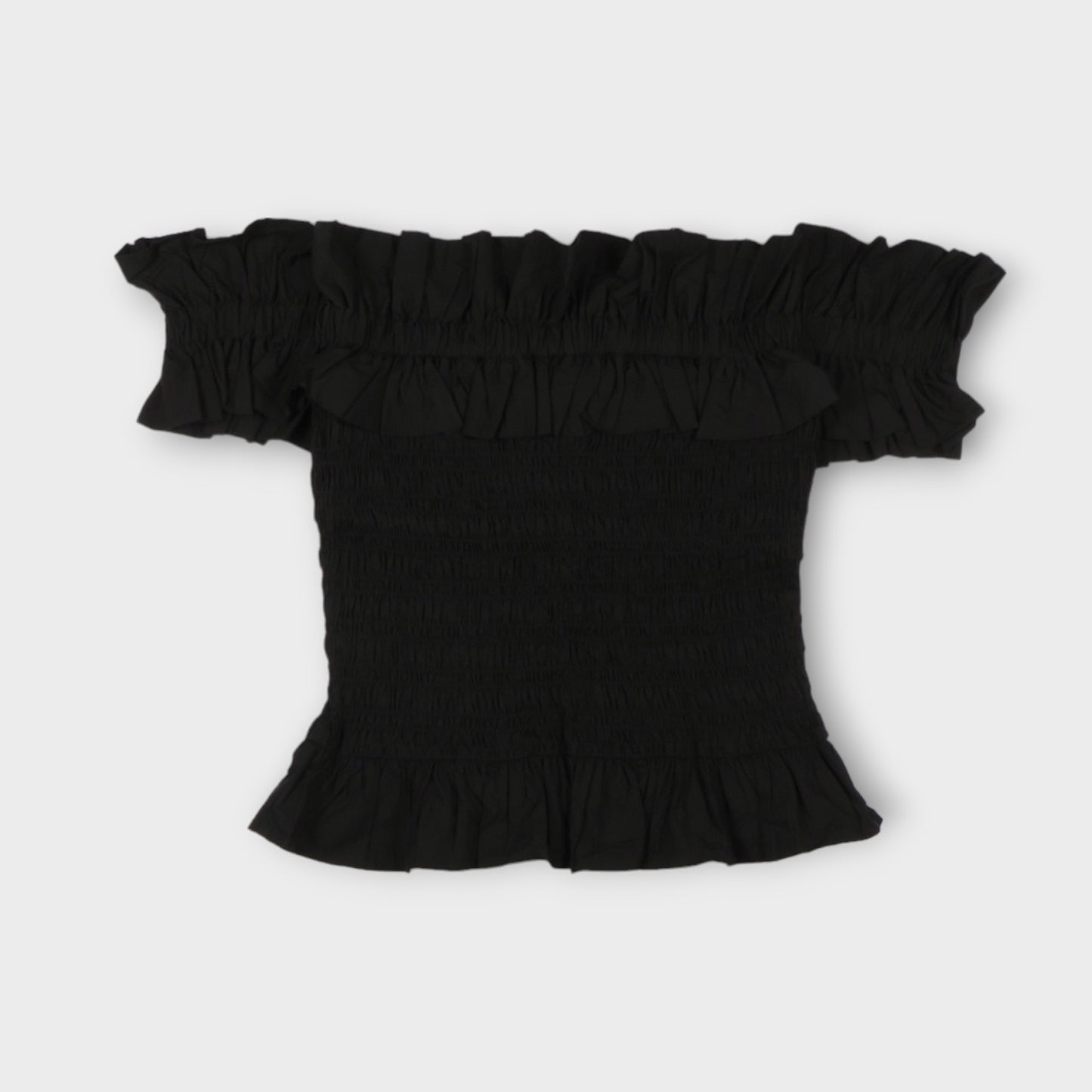 GANNI Cotton Poplin Off-shoulder Smock Top