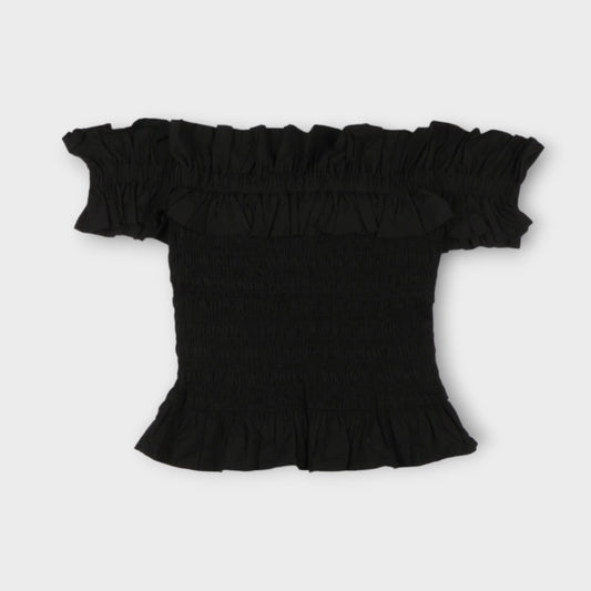 GANNI Cotton Poplin Off-shoulder Smock Top