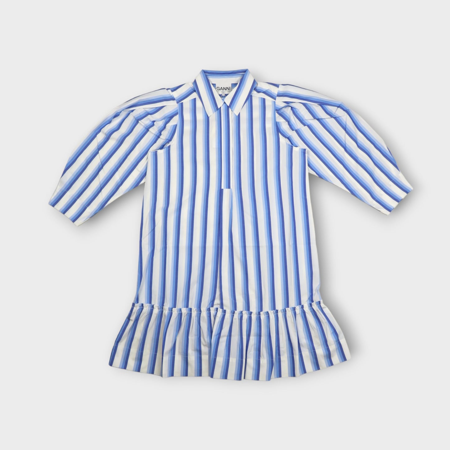 GANNI Stripe Cotton Mini Shirt Dress