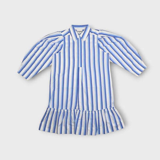 GANNI Stripe Cotton Mini Shirt Dress