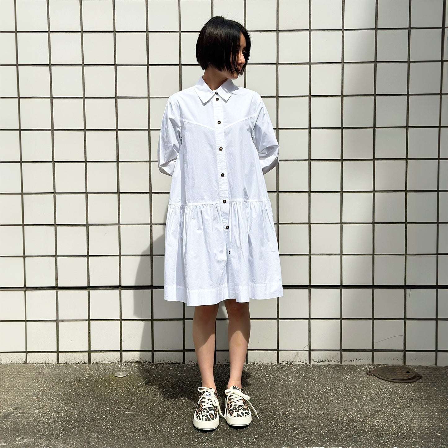 GANNI Cotton Poplin Mini Shirt Dress