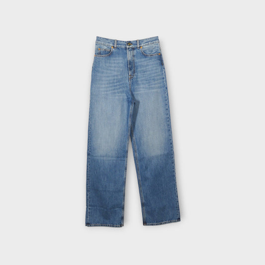 VALENTINO Logo Patch Wide Leg Jeans