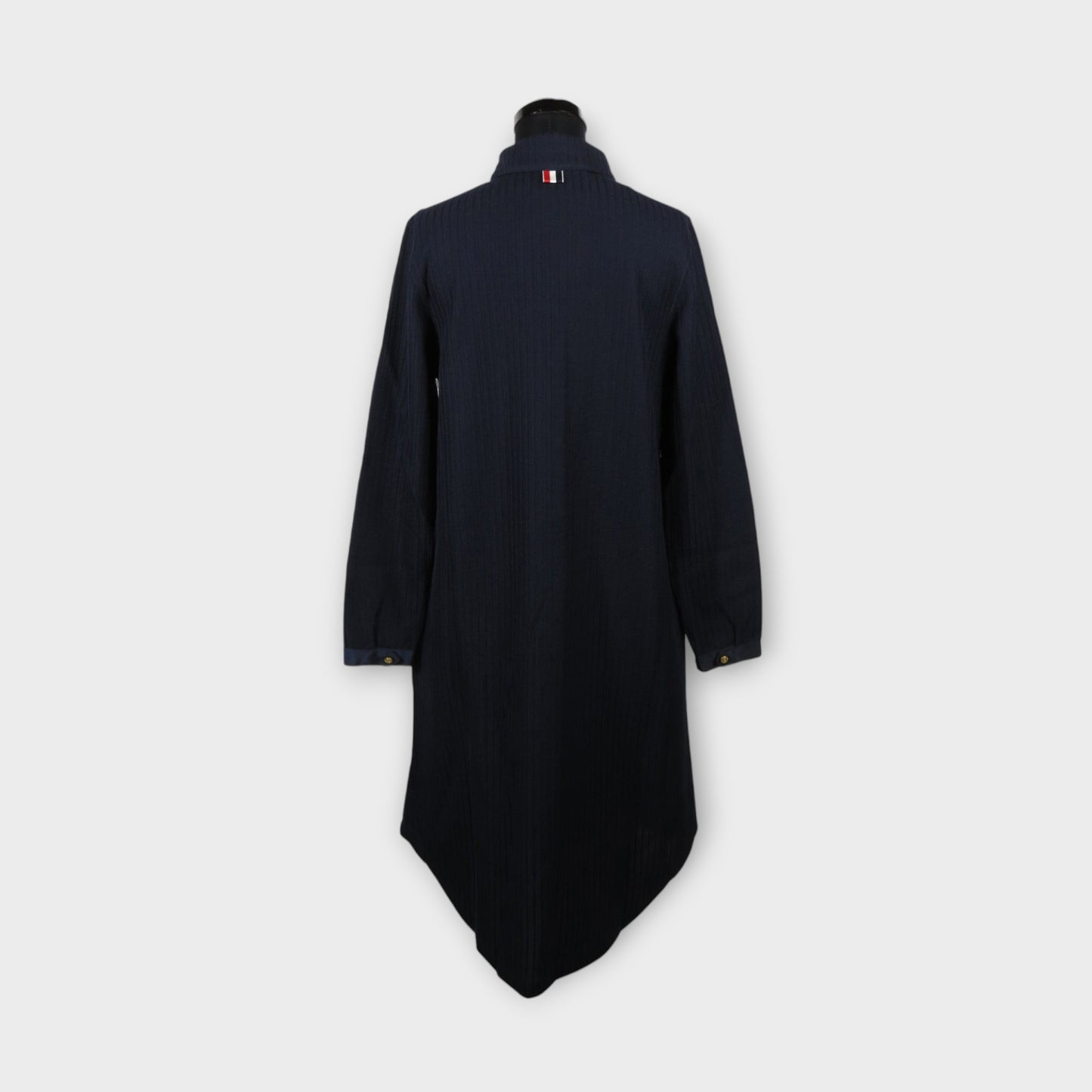 THOM BROWNE LONG SLEEVE SHIRT DRESS W/ GROSGRAIN TRIMS IN COTTON TUCK RIB