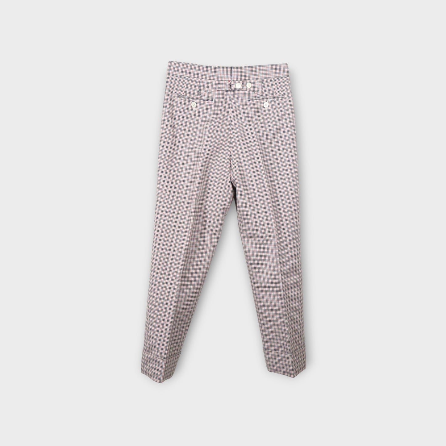THOM BROWNE FIT 1 - CLASSIC BACKSTRAP TROUSER IN SMALL CHECK COTTON CREPE SUITING
