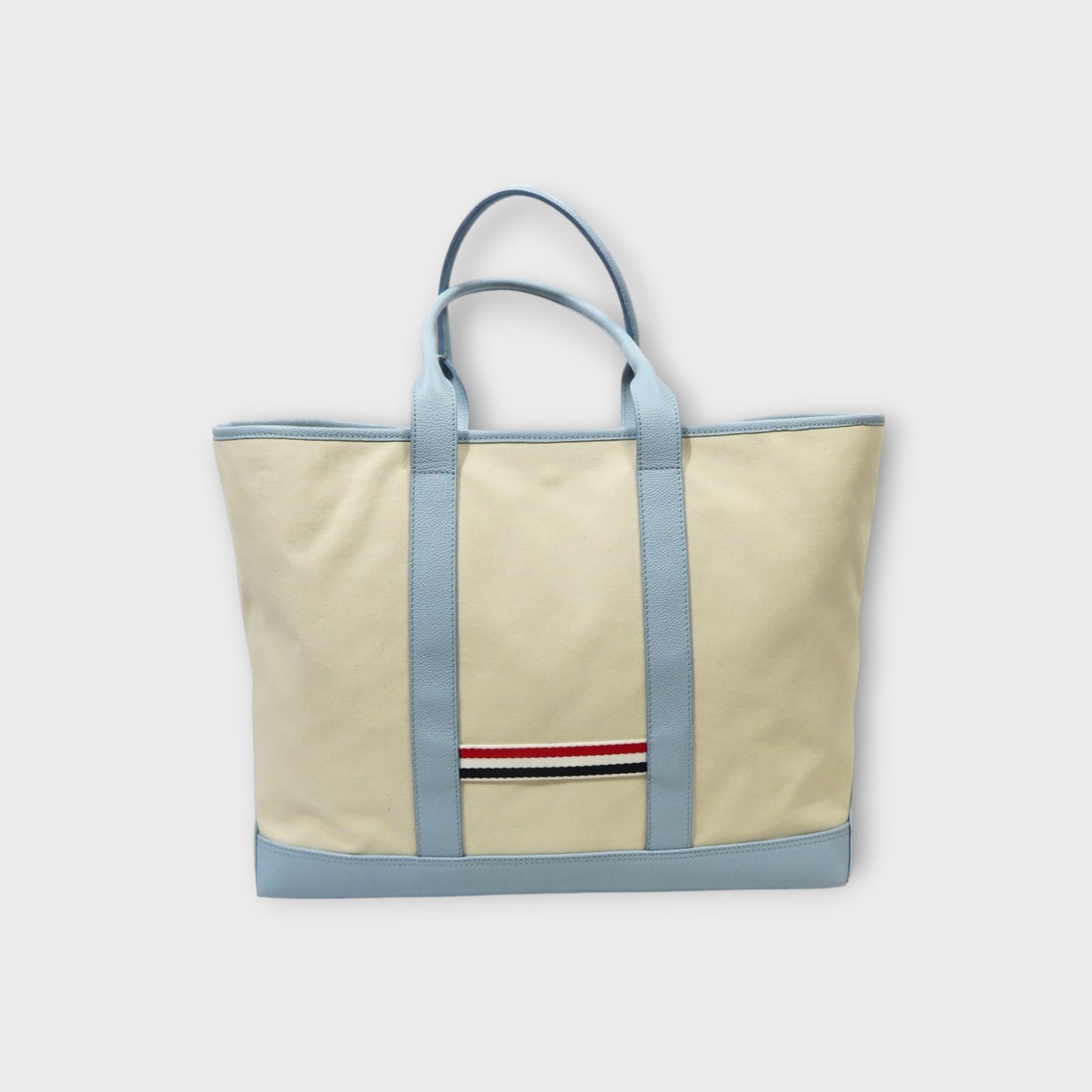 THOM BROWNE MEDIUM TOOL TOTE W/ LEATHER HANDLES IN COTTON CANVAS