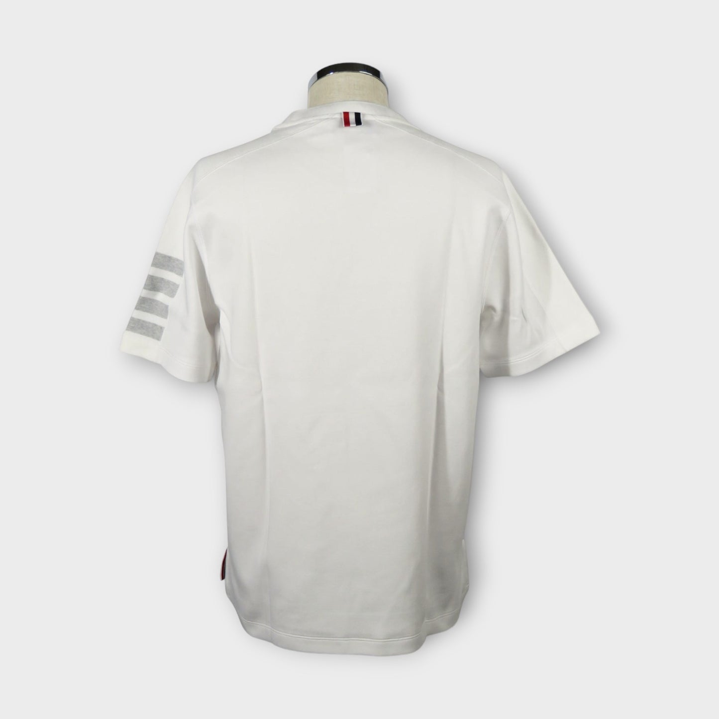 THOM BROWNE SHORT SLEEVE TEE W/ 4 BAR STRIPE IN MILANO COTTON