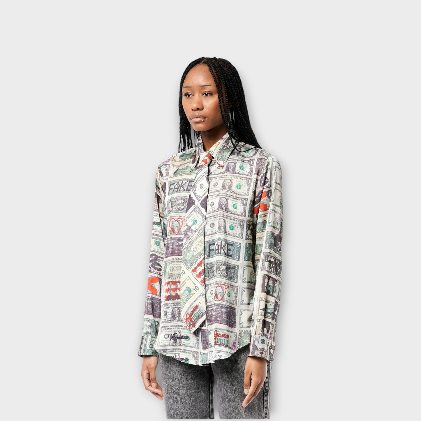 Vaquera BUTTON DOWN AND TIE DOLLAR PRINT SHIRT WOVEN