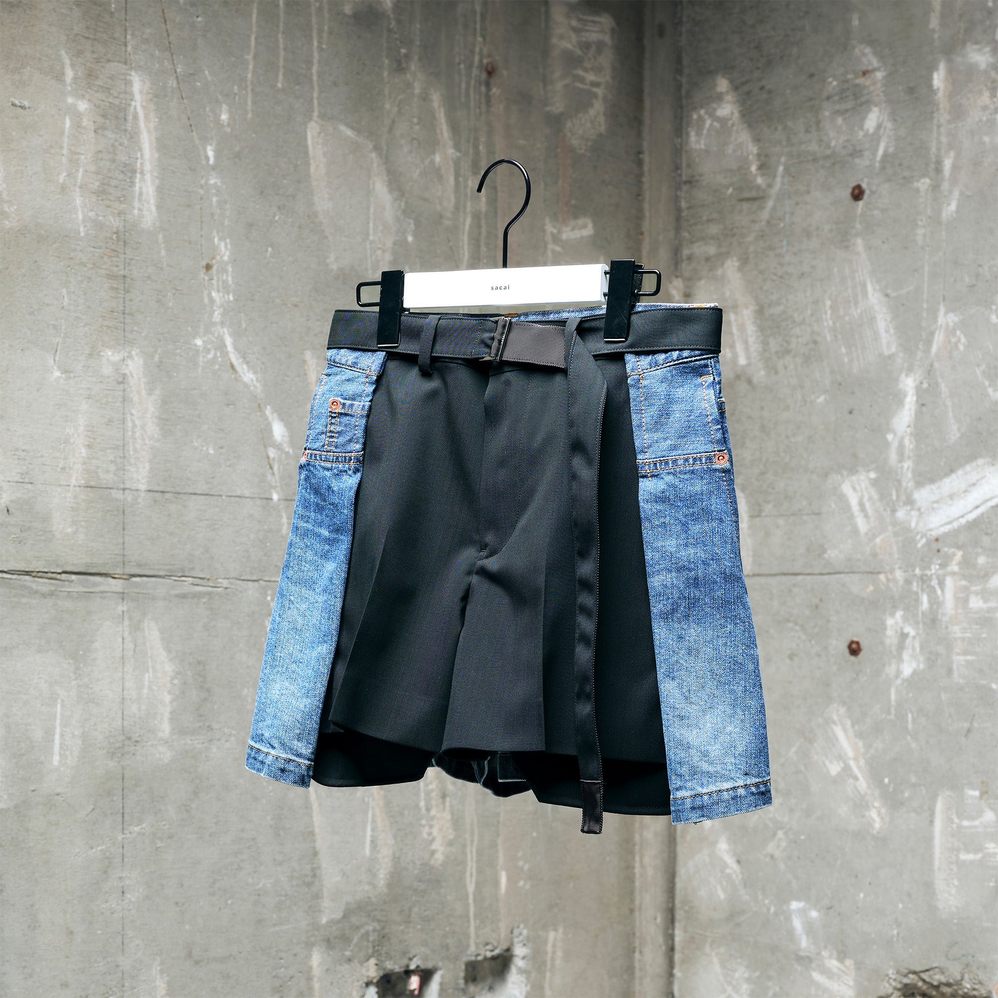 sacai WOMEN Wool Suiting x Denim Shorts – mou by ACROPOLIS
