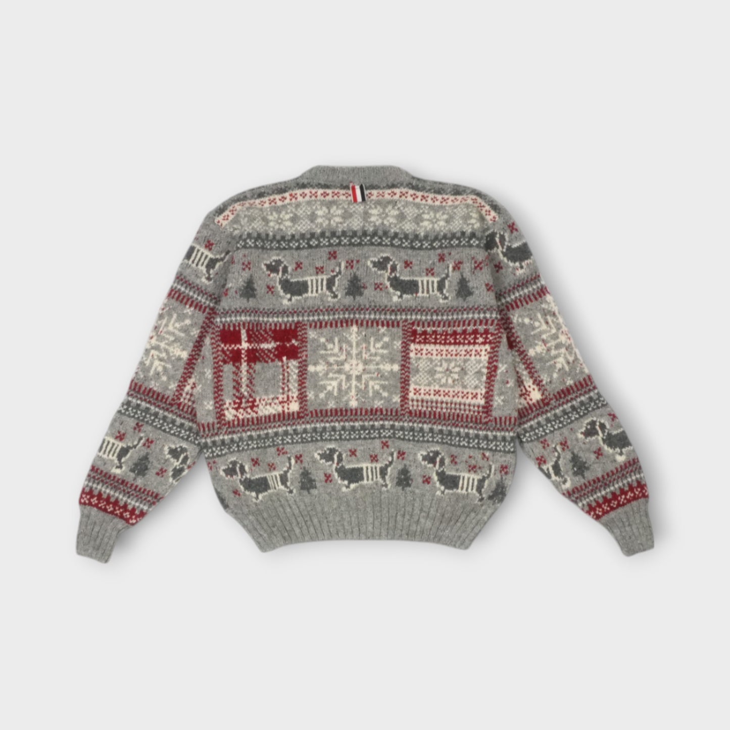 THOM BROWNE HOLIDAY HECTOR FAIRISLE JERSEY FLOAT JACQUARD RELAXED FIT CREW NECK PULLOVER IN DONEGAL MOHAIR