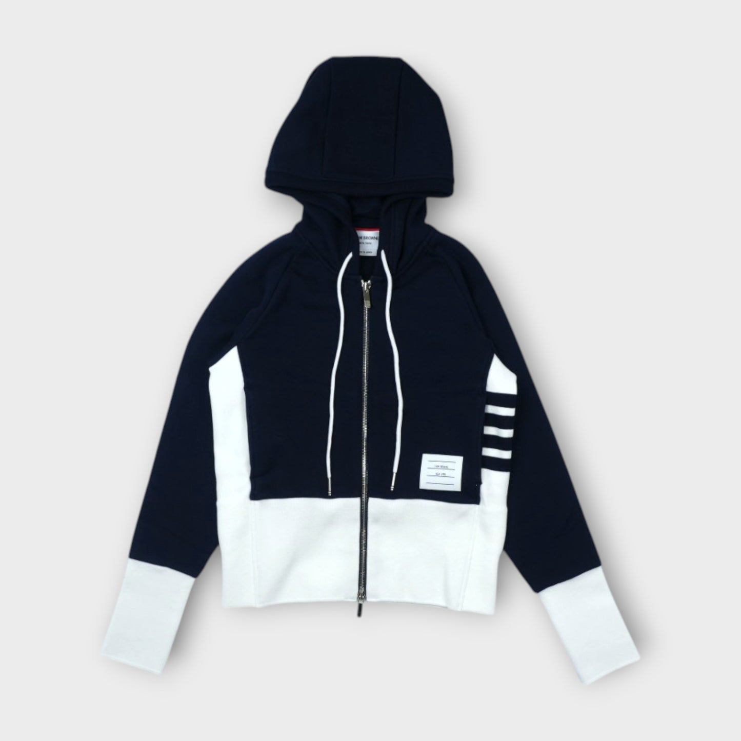 THOM BROWNE BLOUSON ZIP UP HOODIE W/ ENGINEERED 4 BAR IN COLOR BLOCKED SOLID CLASSIC LOOPBACK JERSEY