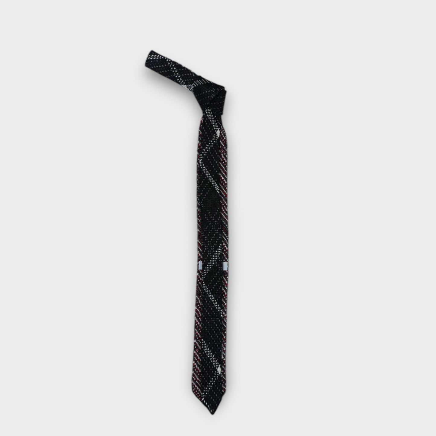 THOM BROWNE PLAID CHECK JACQUARD SILK KNIT TIE W/ RWB STRIPE IN SILK