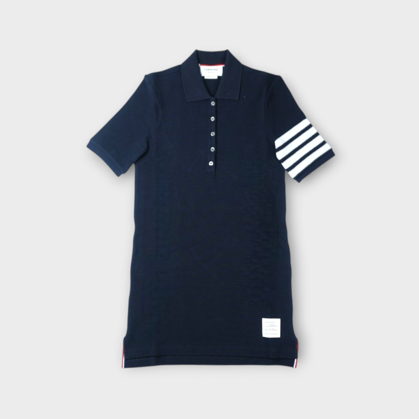 THOM BROWNE POLO DRESS IN TEXTURED PIQUE W/ ENG 4 BAR