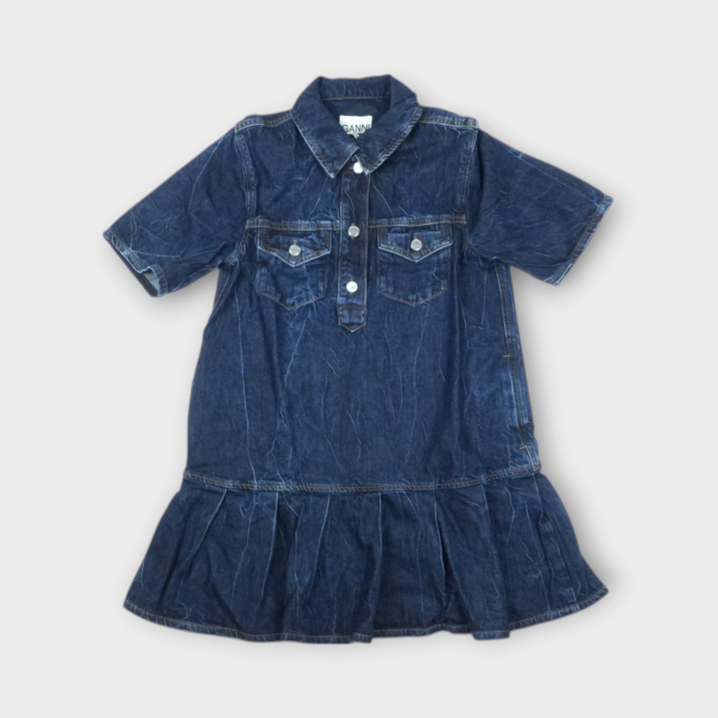 GANNI Crinkled Future Denim Mini Dress