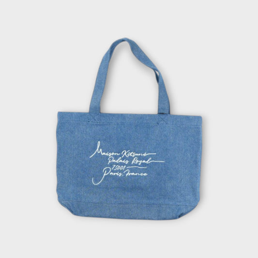 MAISON KITSUNÉ POETIC SCRIPT DENIM TOTE