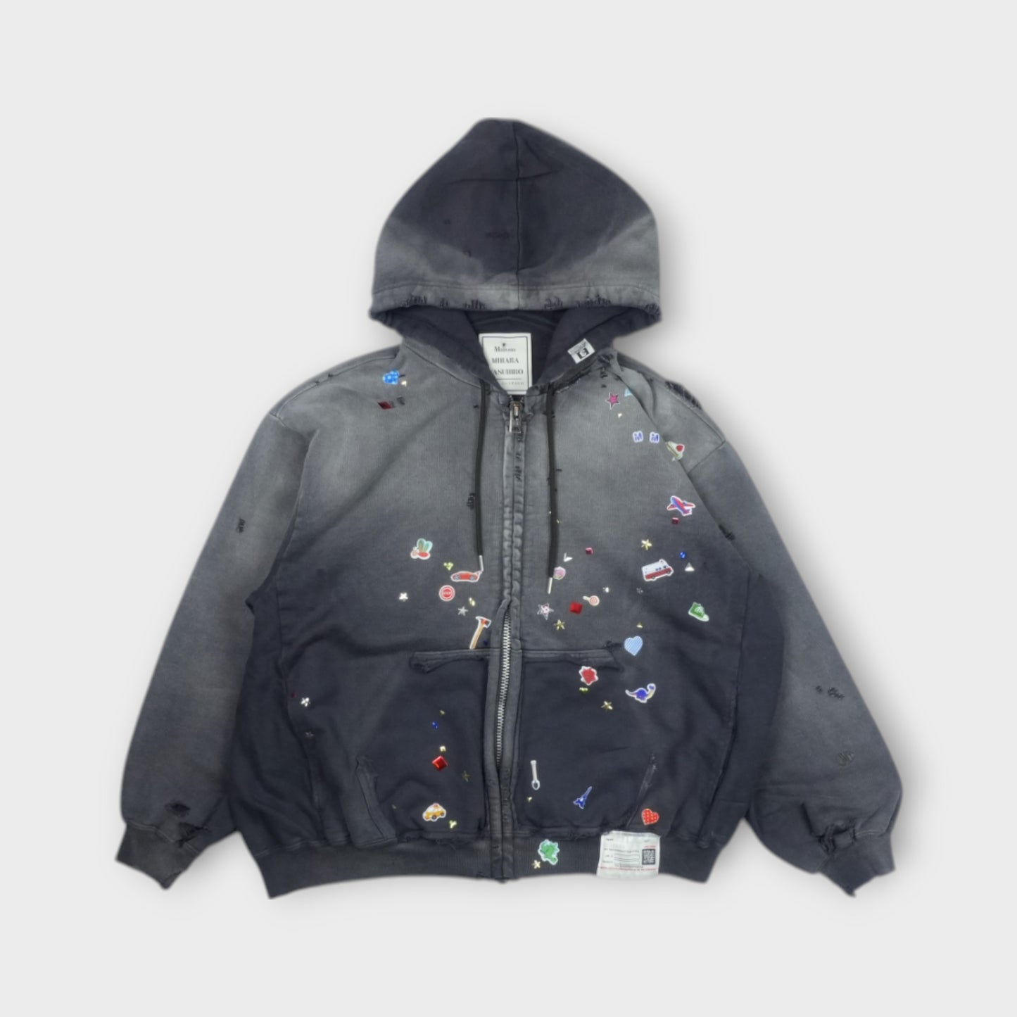 MIHARA YASUHIRO SUNFADED STICKER ZIP PARKA