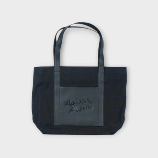 MAISON KITSUNÉ CANVAS AND LEATHER LARGE TOTE