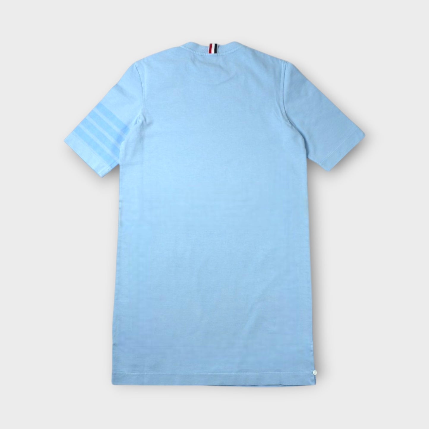 THOM BROWNE GARMENT DYED SS TEE SHIRT DRESS W/ TONAL 4 BAR IN MED WEIGHT JERSEY W/ OVERDYED 4 BAR