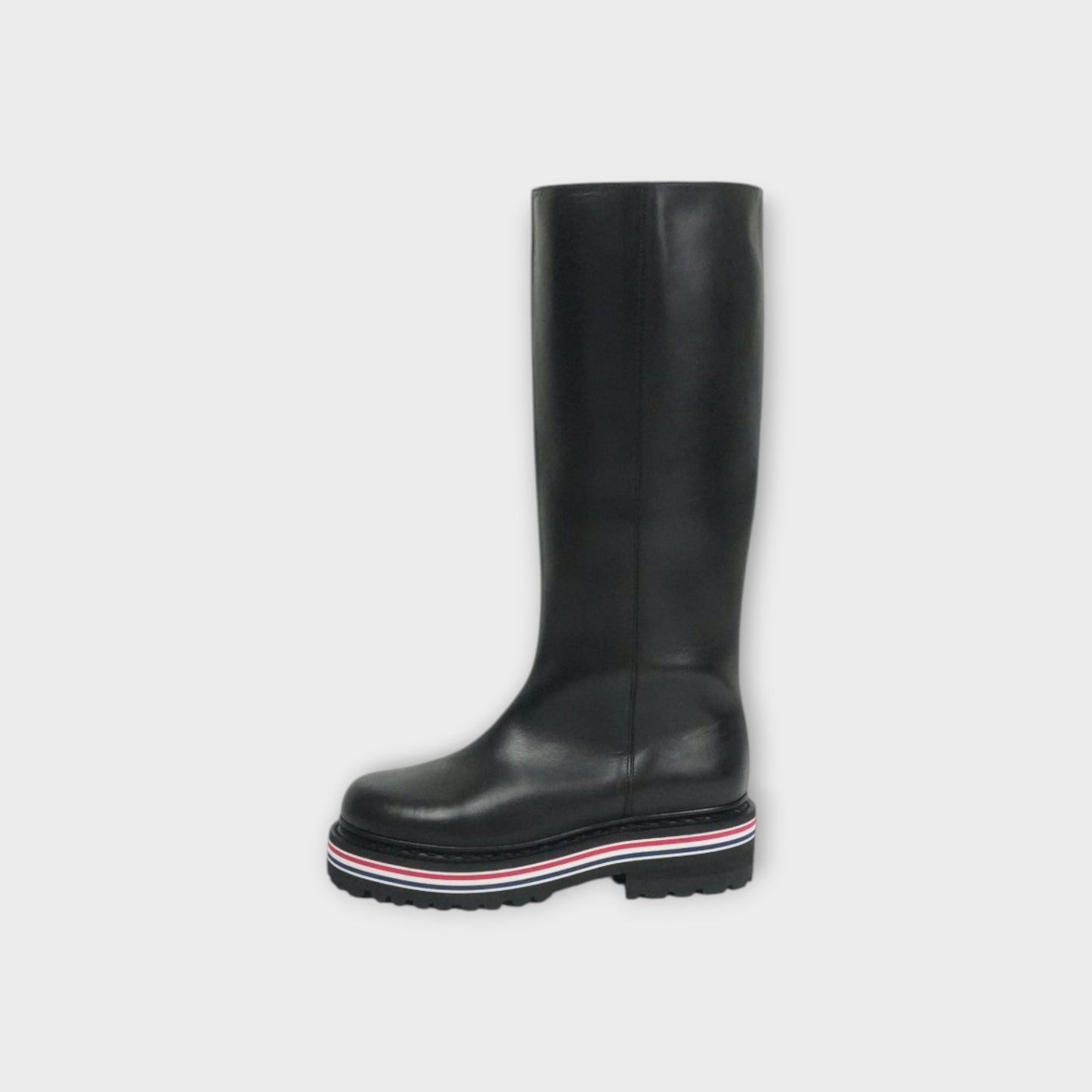 THOM BROWNE KNEE-HIGH BOOT W/ ALL TERRAIN SOLE IN VITELLO CALF LEATHER