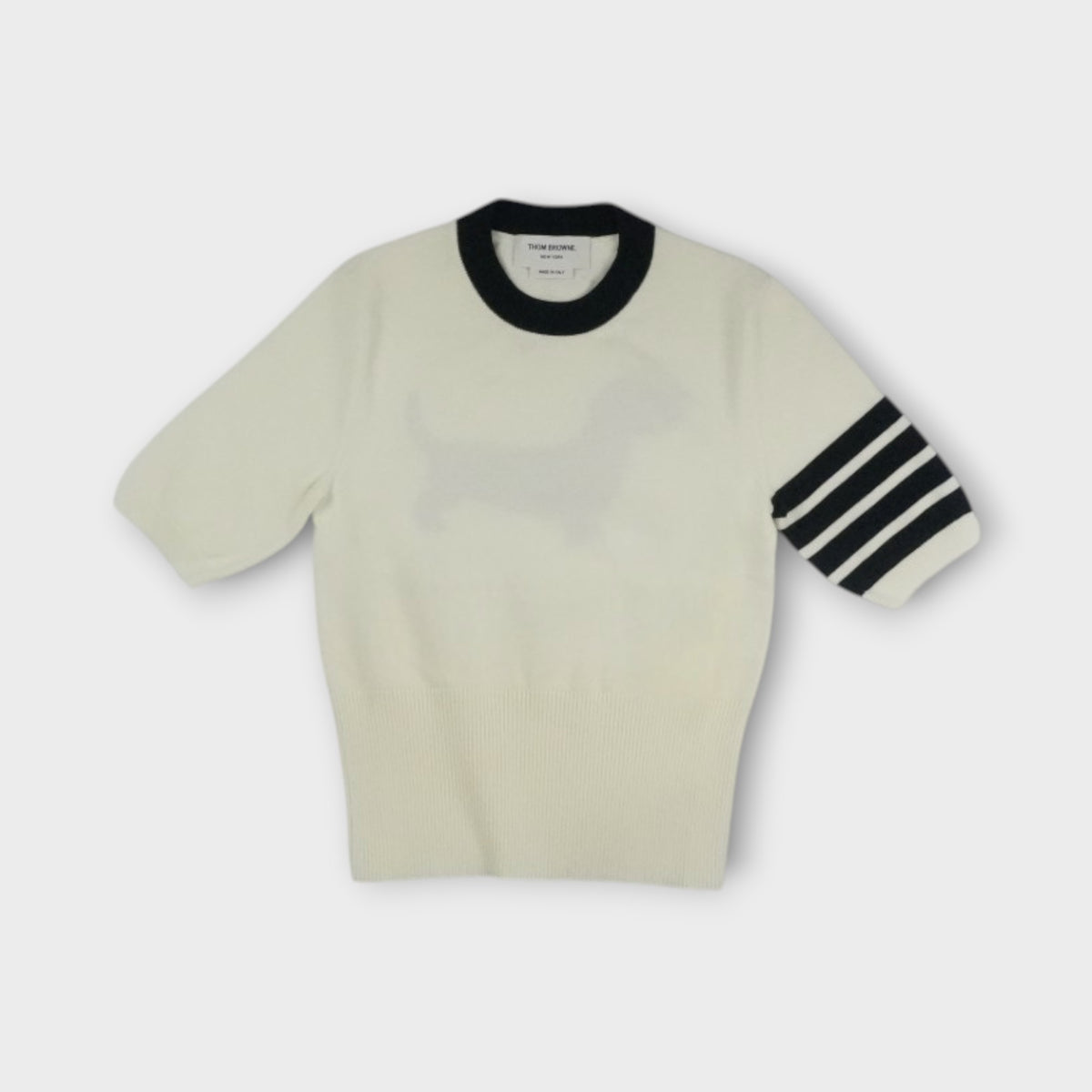 THOM BROWNE HECTOR INTARSIA CLASSIC SS TEE IN COTTON JERSEY WITH 4 BAR STRIPE
