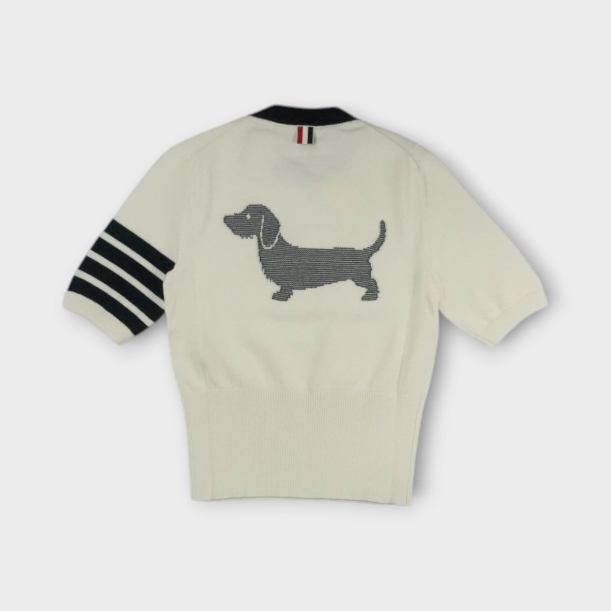 THOM BROWNE HECTOR INTARSIA CLASSIC SS TEE IN COTTON JERSEY WITH 4 BAR STRIPE