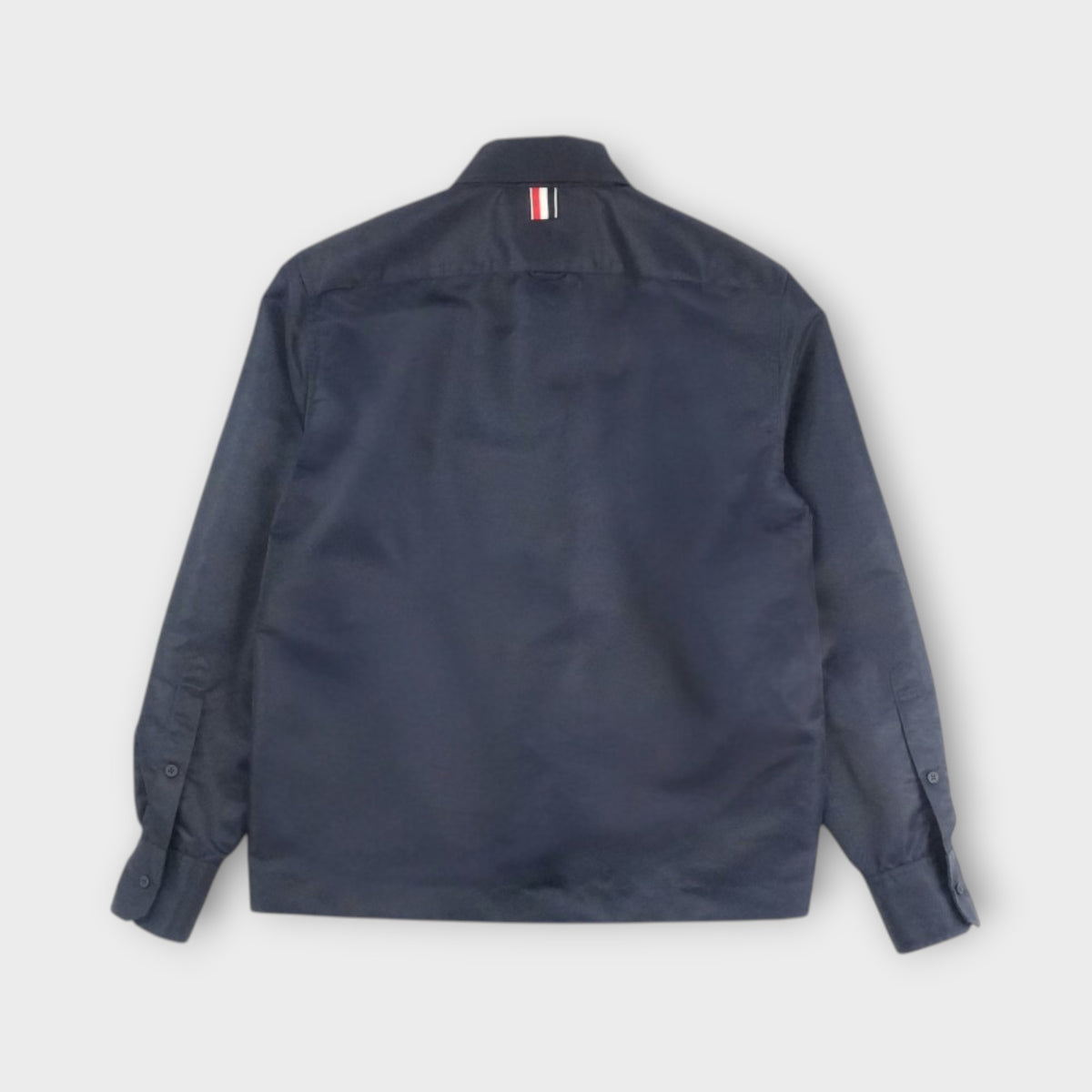 THOM BROWNE SHAWL COLLAR PATCH POCKET STRAIGHT FIT L/S SHIRT IN TWILL FLIGHT TECH