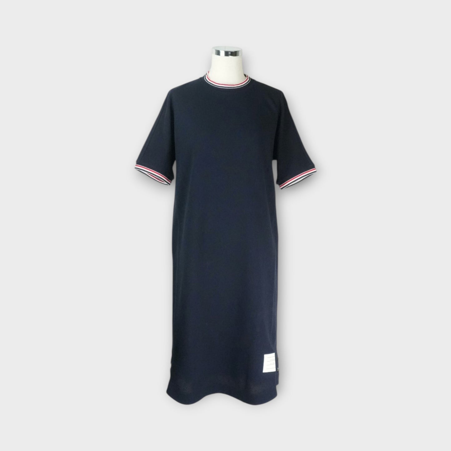 THOM BROWNE DOLMAN TSHIRT DRESS W/ RWB TIPPING & ANCHOR BUTTONS IN CLASSIC PIQUE SOLID