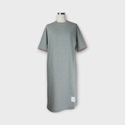 THOM BROWNE DOLMAN TSHIRT DRESS W/ RWB TIPPING & ANCHOR BUTTONS IN CLASSIC PIQUE MELANGE