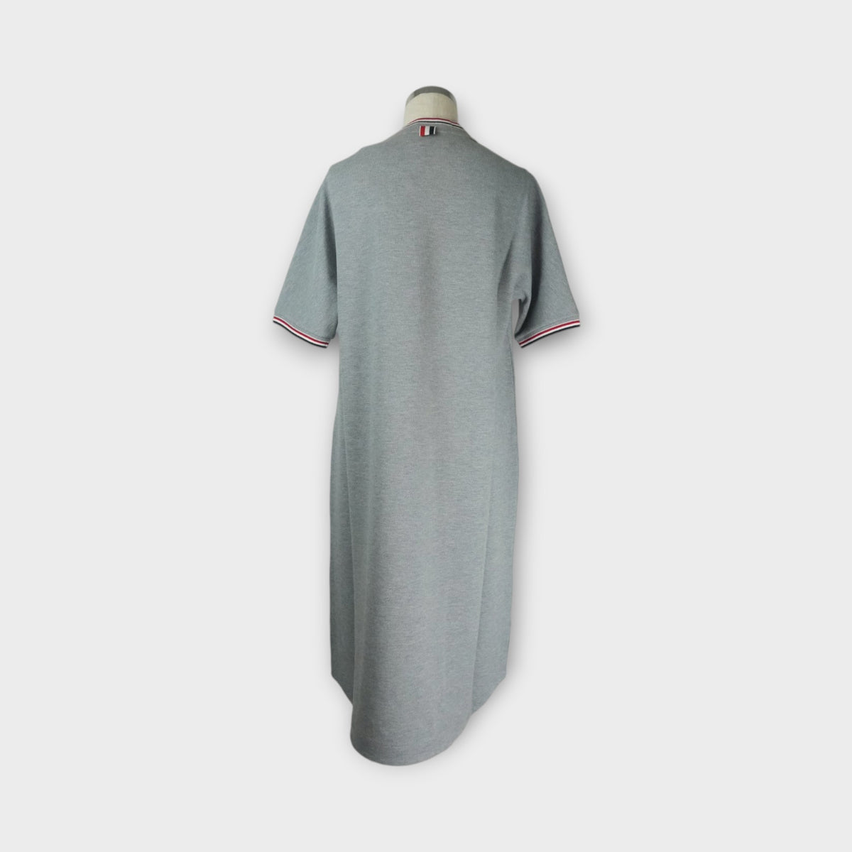 THOM BROWNE DOLMAN TSHIRT DRESS W/ RWB TIPPING & ANCHOR BUTTONS IN CLASSIC PIQUE MELANGE