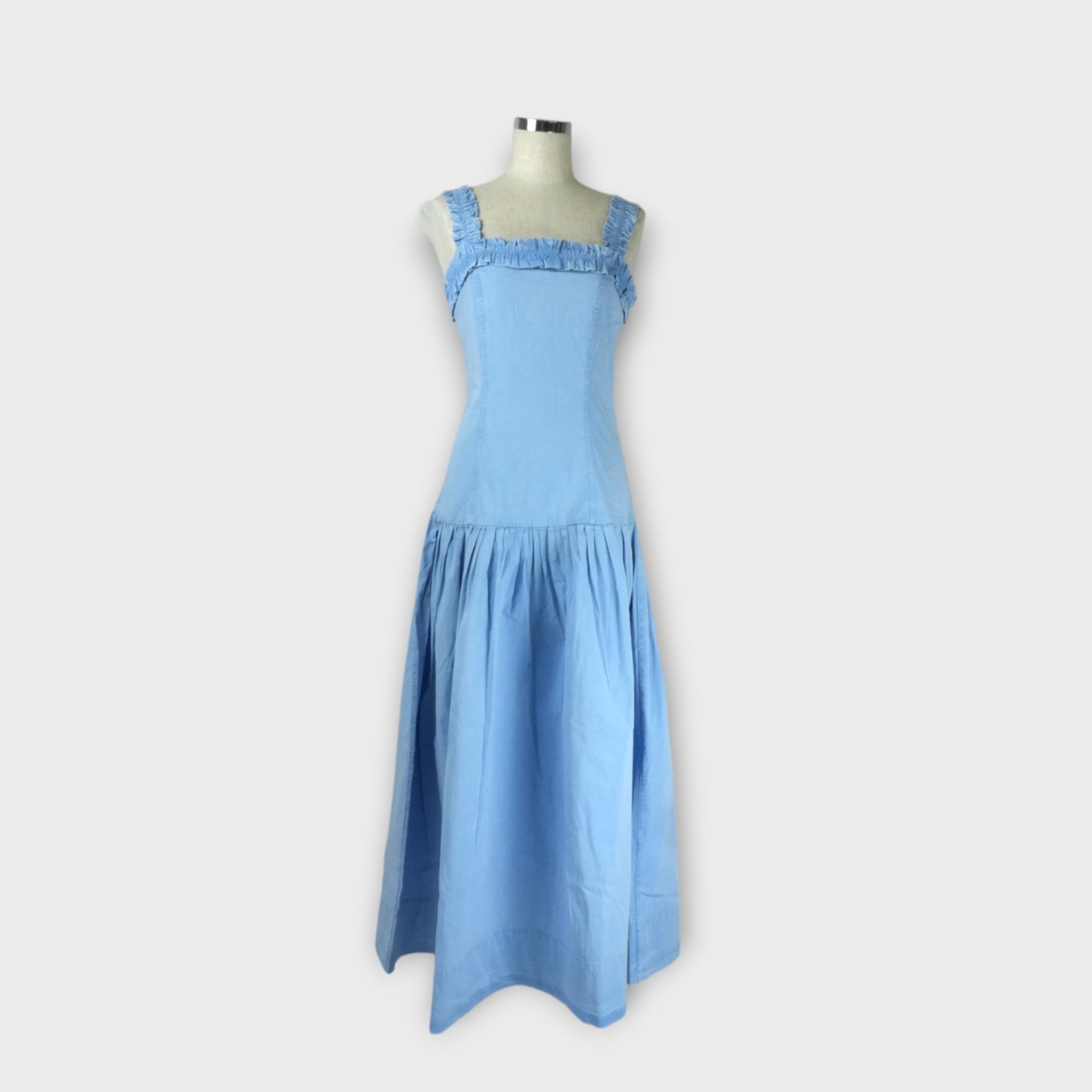 GANNI Washed Stretch Coton Strap Corset Long Dres